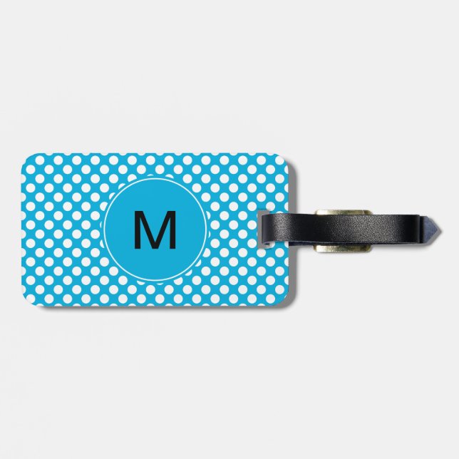 Monogram White and Blue Polka Dot Luggage Tag (Back Horizontal)