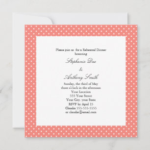 Monogram White and Coral Pink Polka Dot Rehearsal Invitation