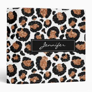 Monogram White and Gold Foil Cheetah Pattern Binder