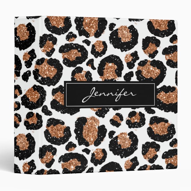 Monogram White and Gold Foil Cheetah Pattern Binder (Front/Spine)