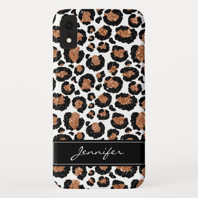 Monogram White and Gold Foil Cheetah Pattern Case-Mate iPhone Case (Back)