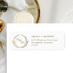 Monogram White and Gold Wedding Return Address<br><div class="desc">Elegant wedding return address label with exquisite hand-drawn monogram with couples initials. White and gold design with exquisite hand drawn monogram wreath in faux gold foil. Initials and text in golden hues.</div>