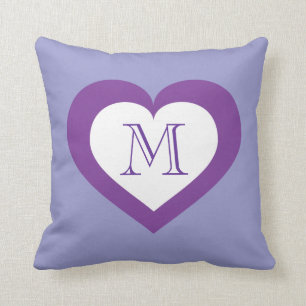 Monogram white and purple heart throw pillow