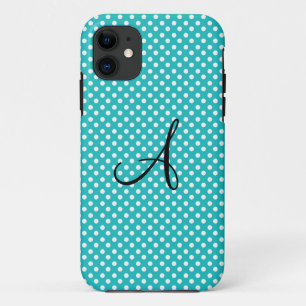 Monogram white and turquoise polka dots iPhone 11 case