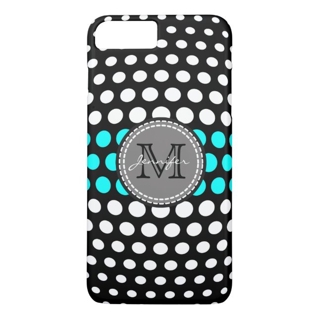 Monogram White & Aqua Polka Dots Pattern Case-Mate iPhone Case (Back)