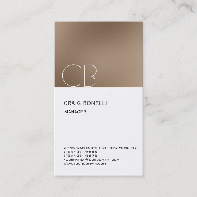 Monogram White Beige Attractive Business Card (Front)