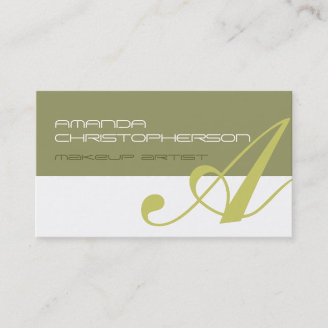 Monogram White Beige Makeup Artist Business Card (Front)