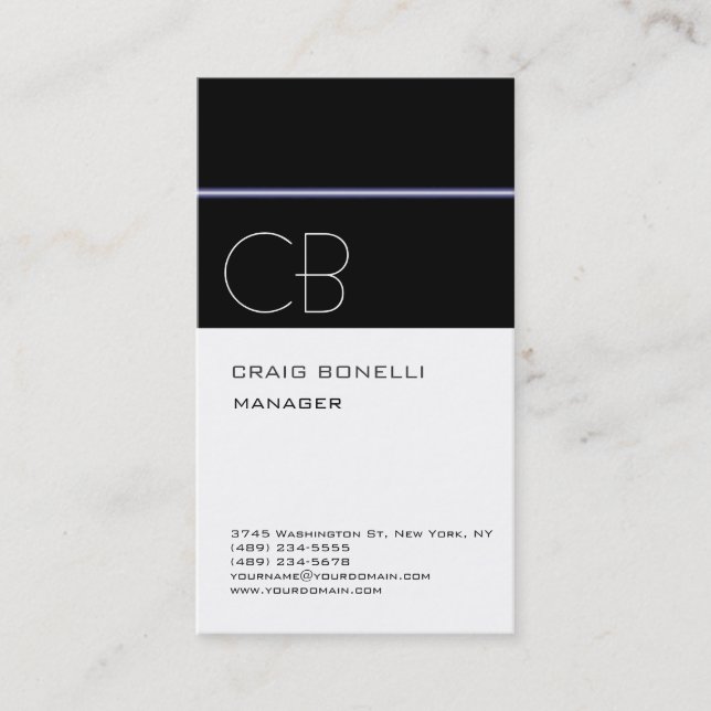 Monogram White Black Attractive Business Card (Front)
