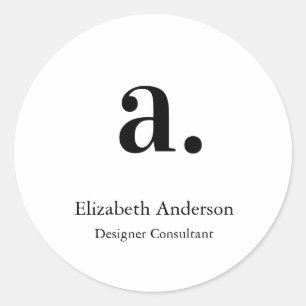 Monogram White Black Modern Minimalist  Classic Round Sticker