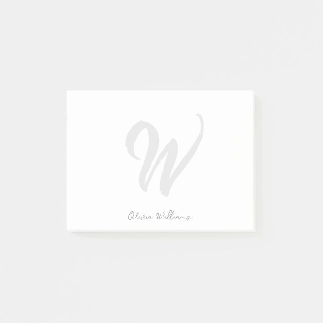 Monogram White Black Modern Minimalist Elegant Post-it Notes (Front)