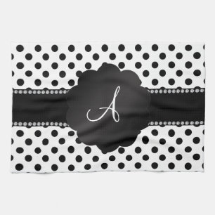 Monogram white black polka dots kitchen towel