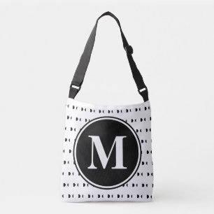 Monogram White Black Polka Dots Quote Crossbody Bag