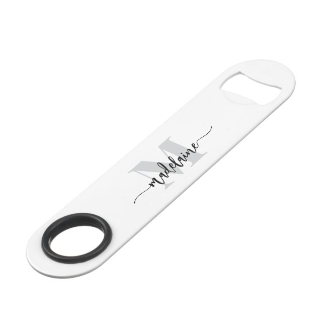 Monogram White Black Silver Personal Bar Key (Front Angled)