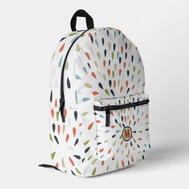 Monogram White Blue Green Orange Drop Pattern Printed Backpack (Back Corner Left)