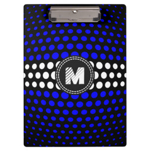 Monogram White & Blue Polka Dots Pattern Clipboard