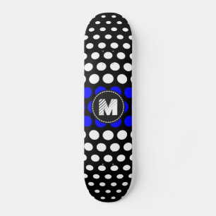 Monogram White & Blue Polka Dots Pattern Skateboard
