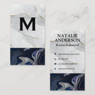 Monogram   White Blue Purple Stone   Gold Flakes Business Card