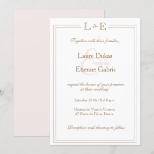 Monogram white blush gold ampersand modern wedding invitation