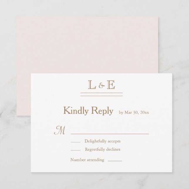 Monogram White Blush Gold Ampersand Wedding RSVP Invitation (Front/Back)