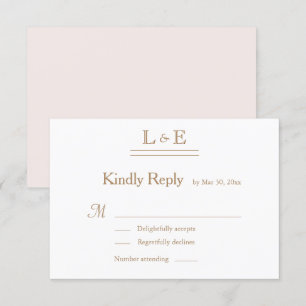 Monogram White Blush Gold Ampersand Wedding RSVP Invitation