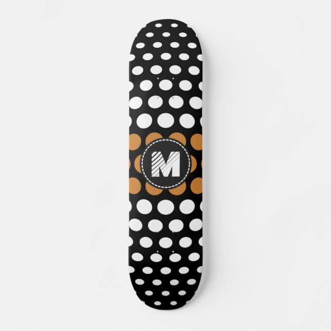 Monogram White & Bronze Polka Dots Pattern Skateboard (Front)