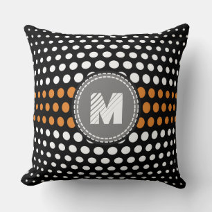 Monogram White & Bronze Polka Dots Pattern Throw Pillow