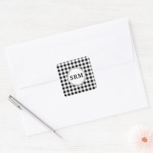 Monogram, White Buffalo Check Pattern 1.5-in Square Sticker