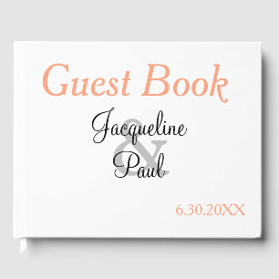 Monogram White Cantaloupe Blue Wedding Guest Book