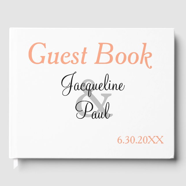 Monogram White Cantaloupe Blue Wedding Guest Book (Front)