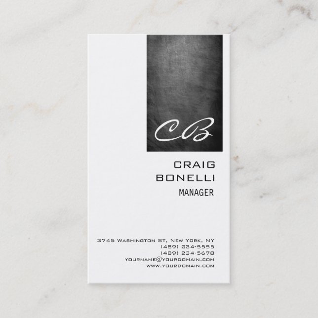 Monogram White Chalkboard Grey Plain Business Card (Front)