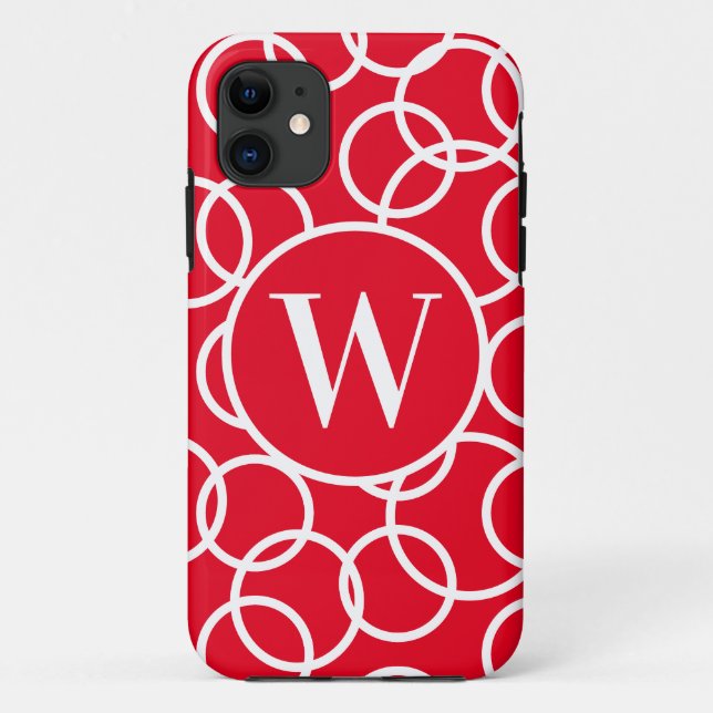 Monogram White Circles Red Modern Abstract Case-Mate iPhone Case (Back)