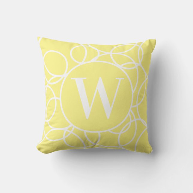 Monogram White Circles Soft Yellow Modern Abstract Throw Pillow (Front)