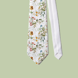 Monogram White Colourful Floral Pattern on Neck Ti Tie