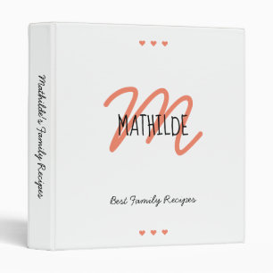 Monogram White Coral Girly Typography Script Name Binder