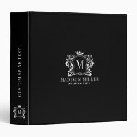 Monogram white crest scrolls crown on black