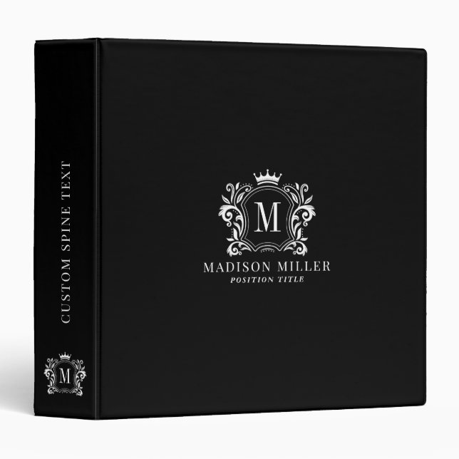 Monogram white crest scrolls crown on black binder (Front/Spine)