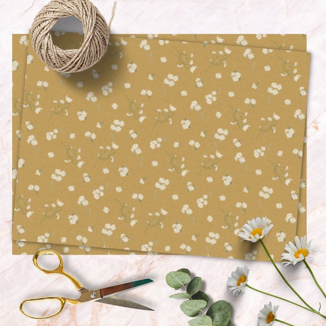 Monogram White Daisy Flower Floral Pattern Tissue Paper (In situ)