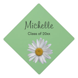 Monogram White Daisy Graduation Cap Topper