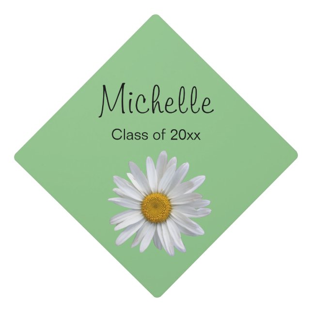 Monogram White Daisy Graduation Cap Topper (Front)