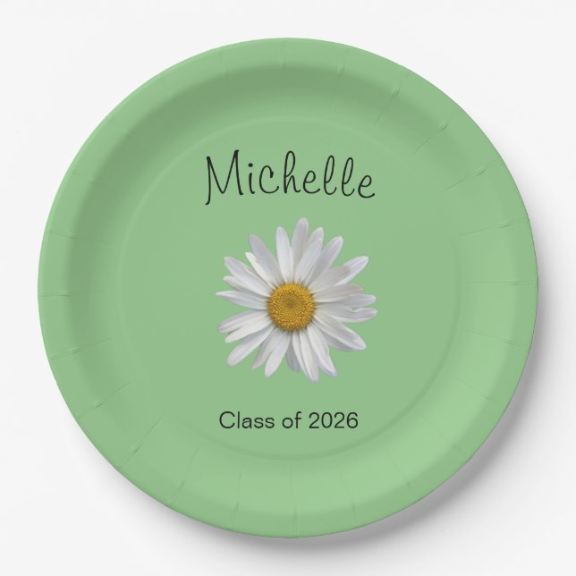 Monogram White Daisy Graduation Party Paper Plate (Front)