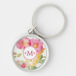 Monogram White Daisy on Blue Keychain