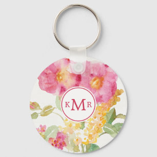 Monogram   White Daisy on Blue Keychain