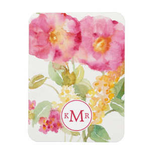 Monogram   White Daisy on Blue Magnet