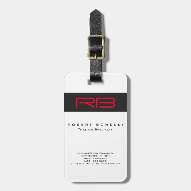 Monogram White Dark Grey Red Luggage Tag (Front Vertical)