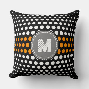Monogram White & Dark orange Polka Dots Pattern Throw Pillow