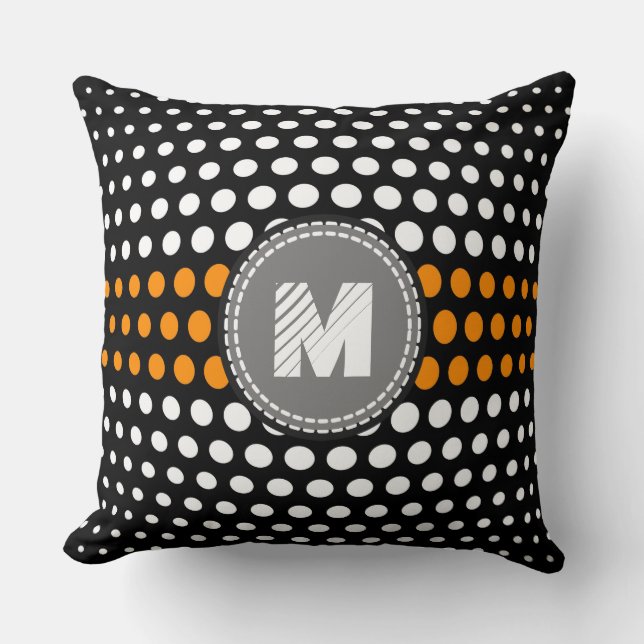 Monogram White & Dark orange Polka Dots Pattern Throw Pillow (Front)