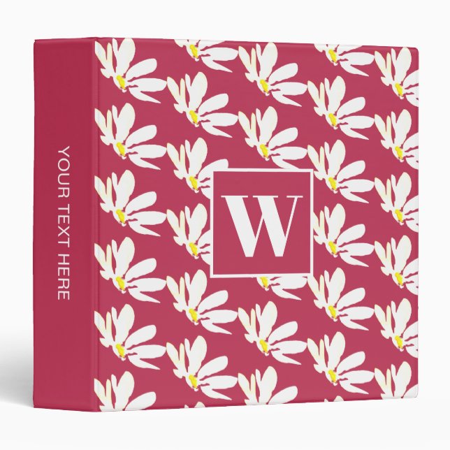 Monogram White Floral Office School Binder (Front/Spine)