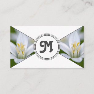 Monogram white flowers florist elegant triangles business card