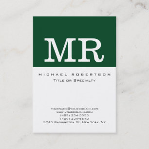 Monogram White Forest Green Chic Business Card