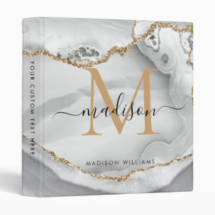 Monogram White Gold Agate Geode Marble School Binder